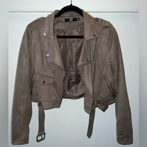 Taupe Suede Cropped Moto Jacket